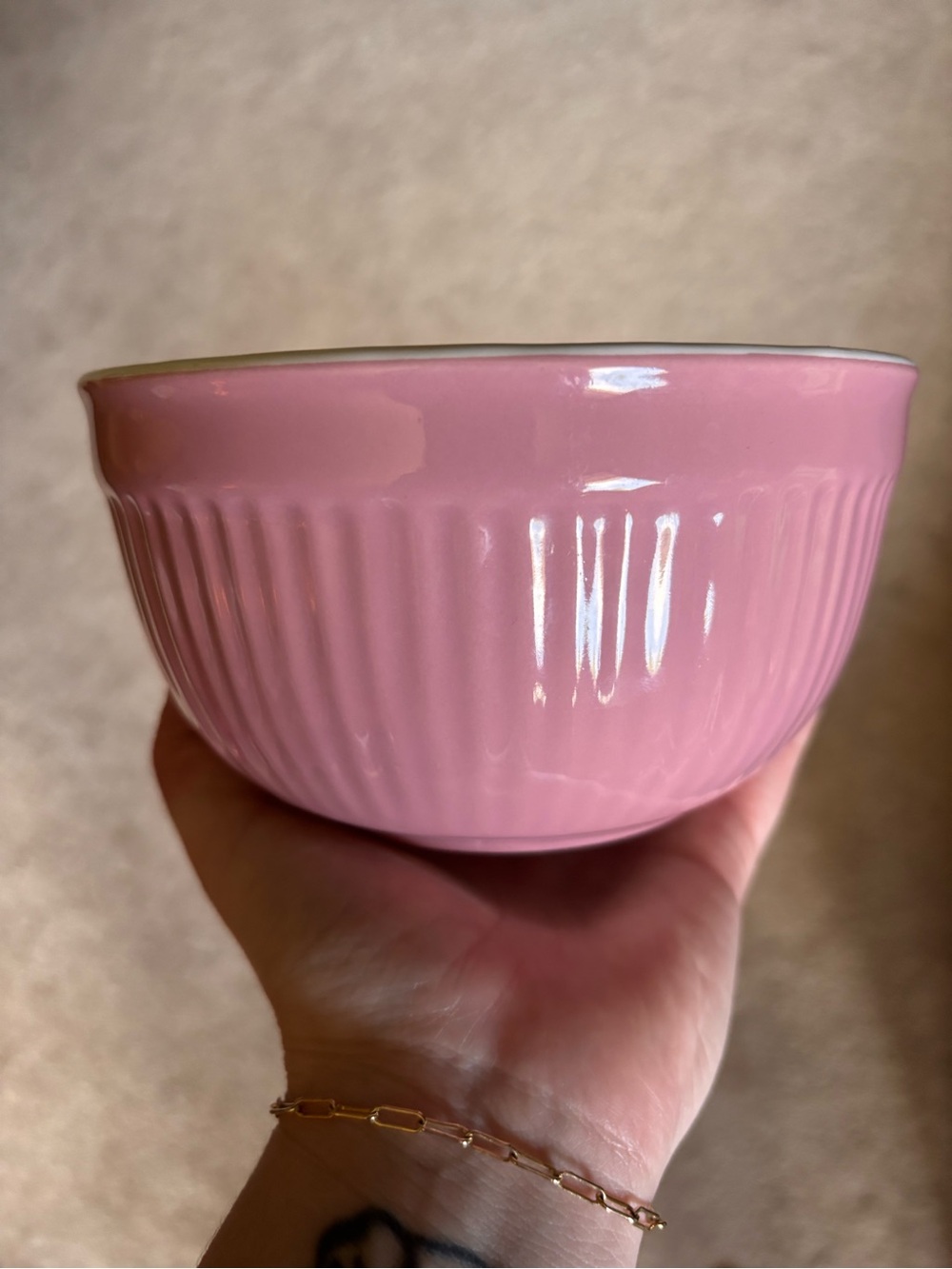 Pink Ceramic Ribbed Bowl - Picture 4 of 4
